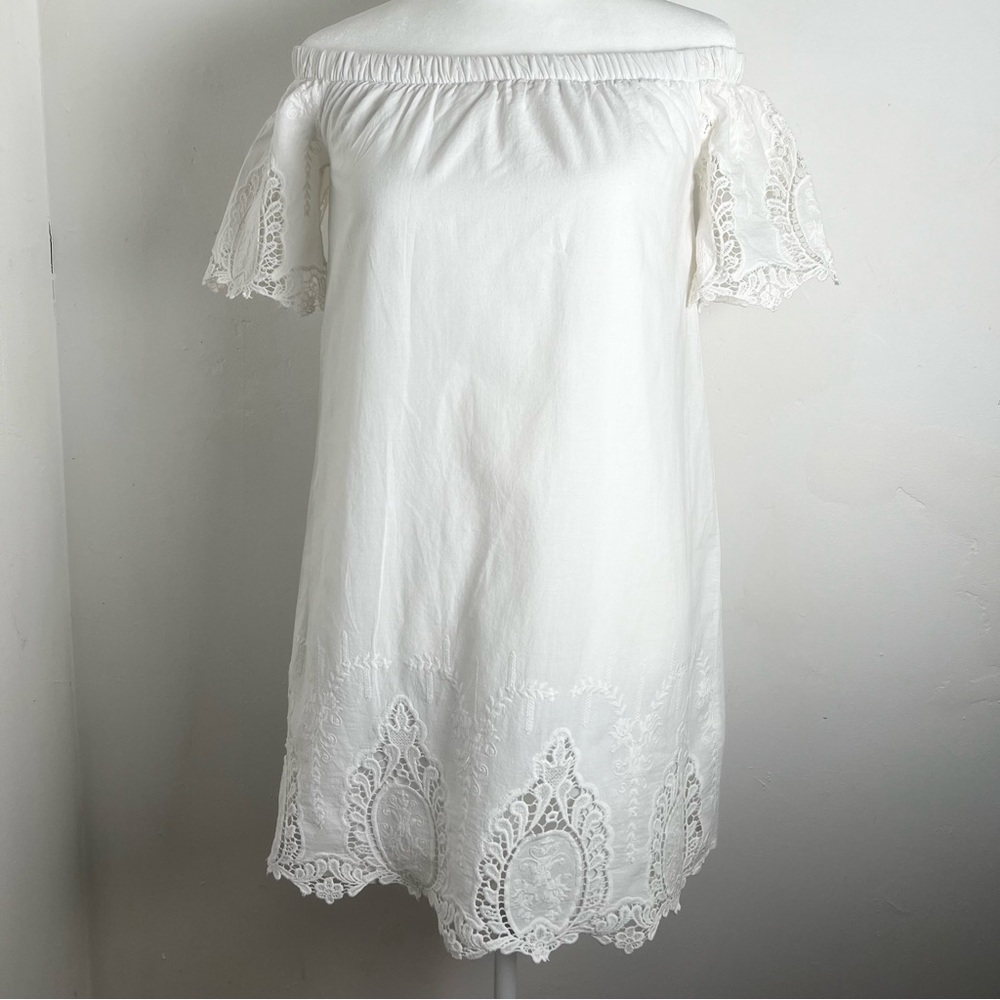 PARISIAN White Off-Shoulder Lace Trim Mini Dress  US size 4